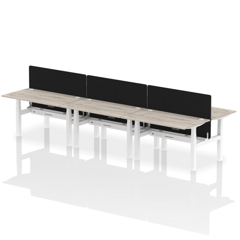 Breeze Back-to-Back Height Adjustable Bench Desk - 6 Person with Black Straight Screen - Image 30
