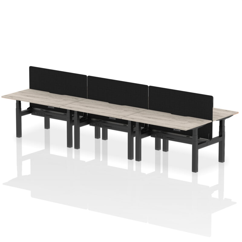 Breeze Back-to-Back Scalloped Edge Height Adjustable Bench Desk - 6 Person with Black Straight Screen - Image 22