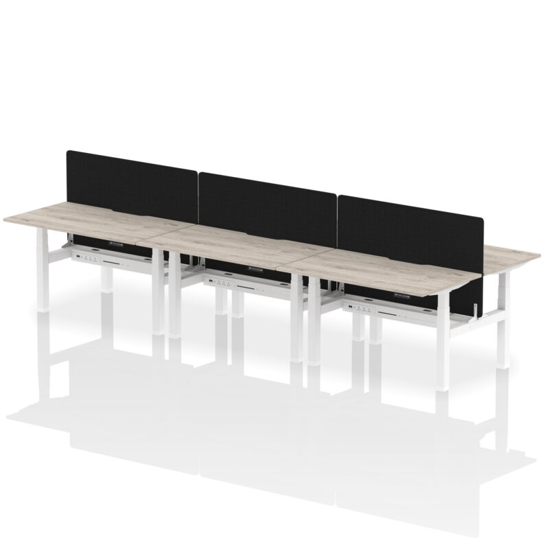 Breeze Back-to-Back Scalloped Edge Height Adjustable Bench Desk - 6 Person with Black Straight Screen - Image 24