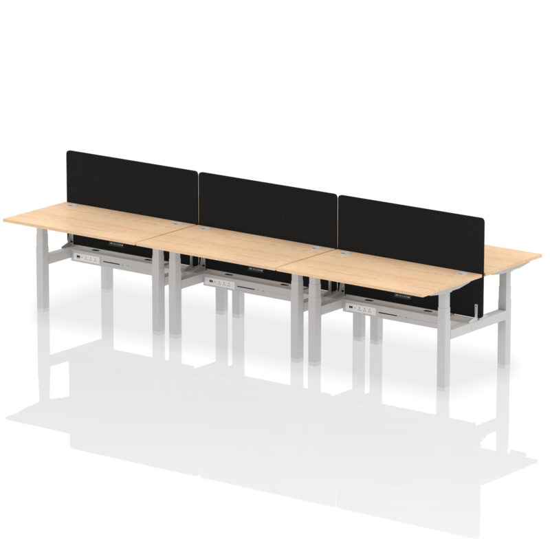 Breeze Back-to-Back Height Adjustable Bench Desk - 6 Person with Black Straight Screen - Image 32