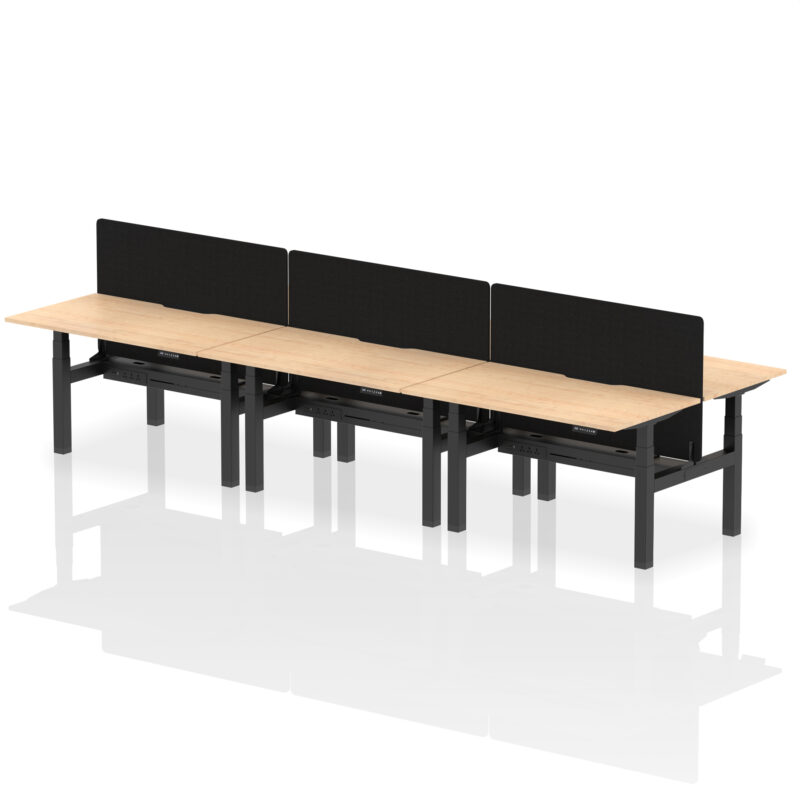 Breeze Back-to-Back Scalloped Edge Height Adjustable Bench Desk - 6 Person with Black Straight Screen - Image 25