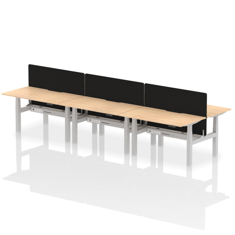 Breeze Back-to-Back Scalloped Edge Height Adjustable Bench Desk - 6 Person with Black Straight Screen - Image 26