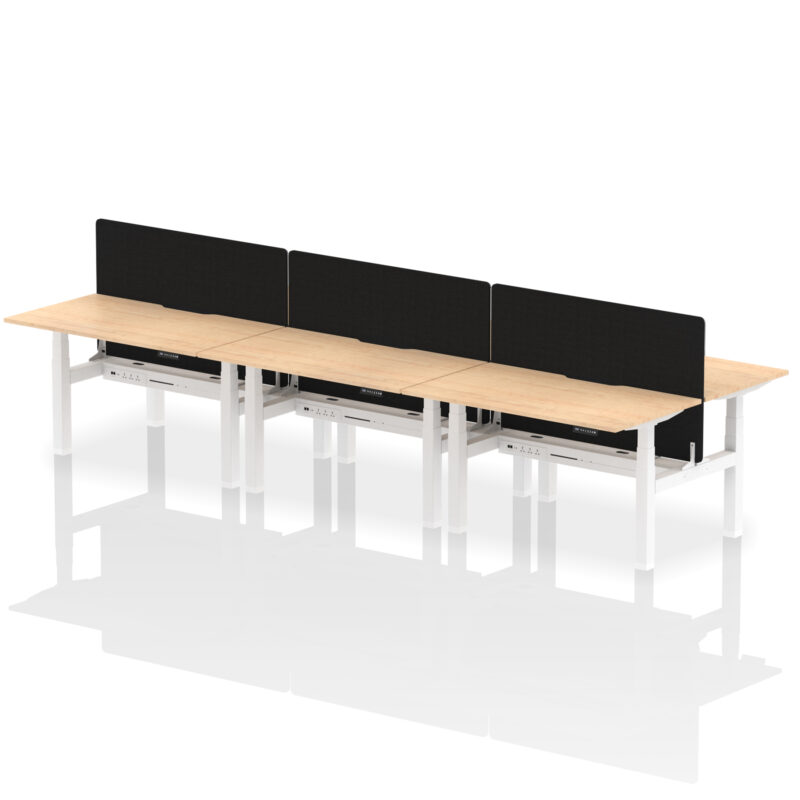 Breeze Back-to-Back Scalloped Edge Height Adjustable Bench Desk - 6 Person with Black Straight Screen - Image 27