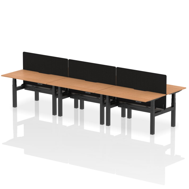 Breeze Back-to-Back Scalloped Edge Height Adjustable Bench Desk - 6 Person with Black Straight Screen - Image 28