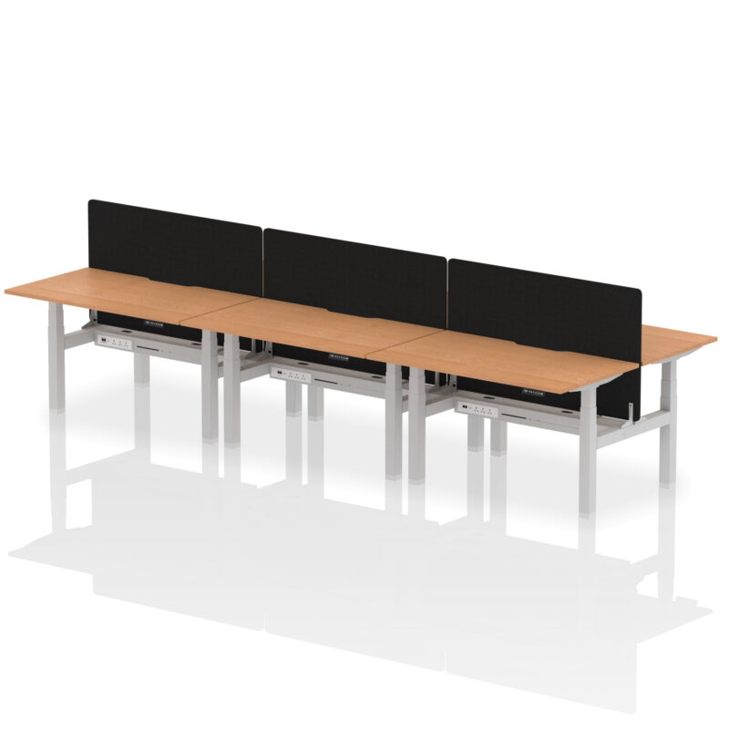 Breeze Back-to-Back Scalloped Edge Height Adjustable Bench Desk - 6 Person with Black Straight Screen - Image 29