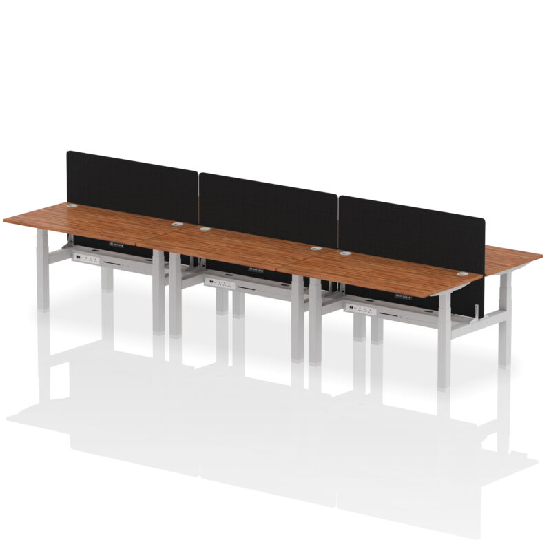 Breeze Back-to-Back Height Adjustable Bench Desk - 6 Person with Black Straight Screen - Image 38