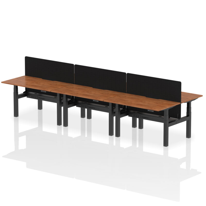 Breeze Back-to-Back Scalloped Edge Height Adjustable Bench Desk - 6 Person with Black Straight Screen - Image 31