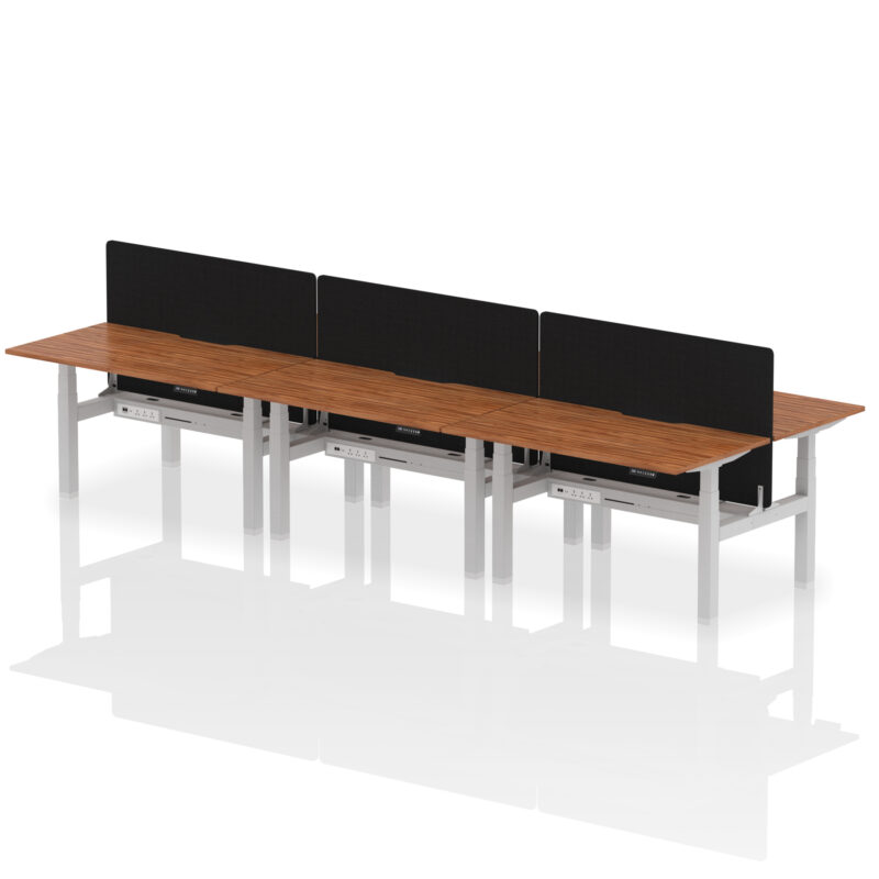 Breeze Back-to-Back Scalloped Edge Height Adjustable Bench Desk - 6 Person with Black Straight Screen - Image 32