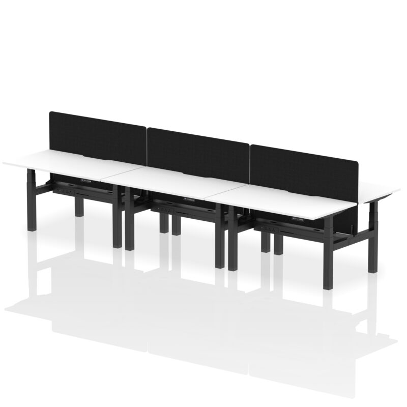 Breeze Back-to-Back Scalloped Edge Height Adjustable Bench Desk - 6 Person with Black Straight Screen - Image 34