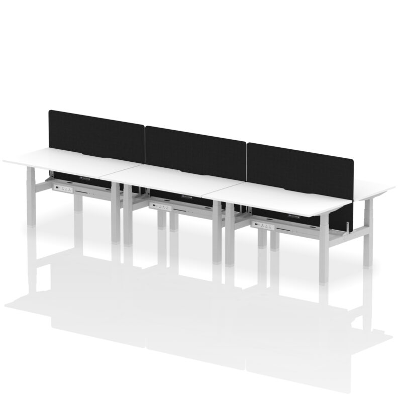 Breeze Back-to-Back Scalloped Edge Height Adjustable Bench Desk - 6 Person with Black Straight Screen - Image 35