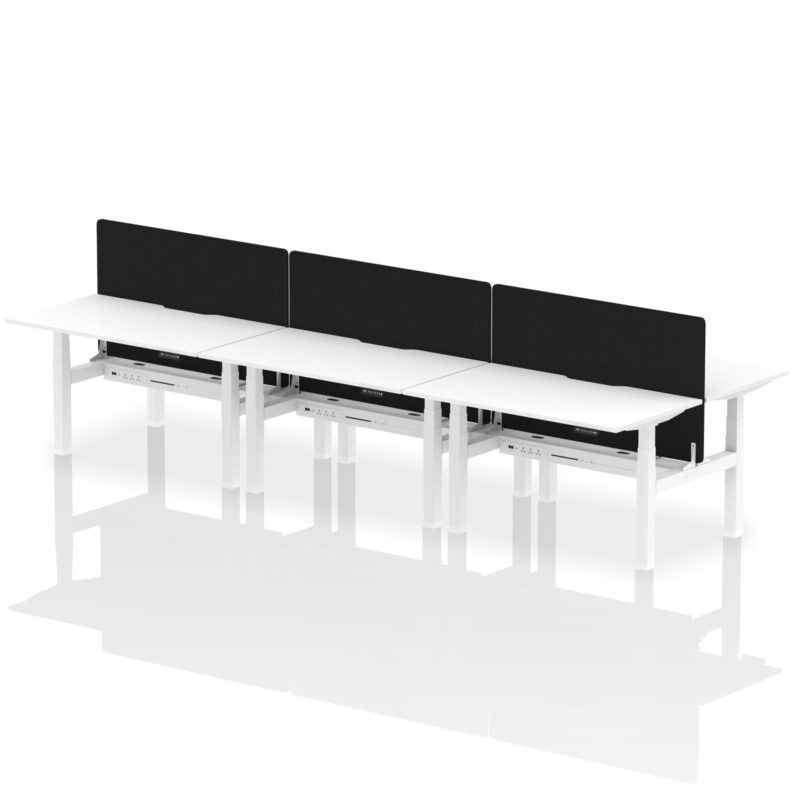 Breeze Back-to-Back Scalloped Edge Height Adjustable Bench Desk - 6 Person with Black Straight Screen - Image 36