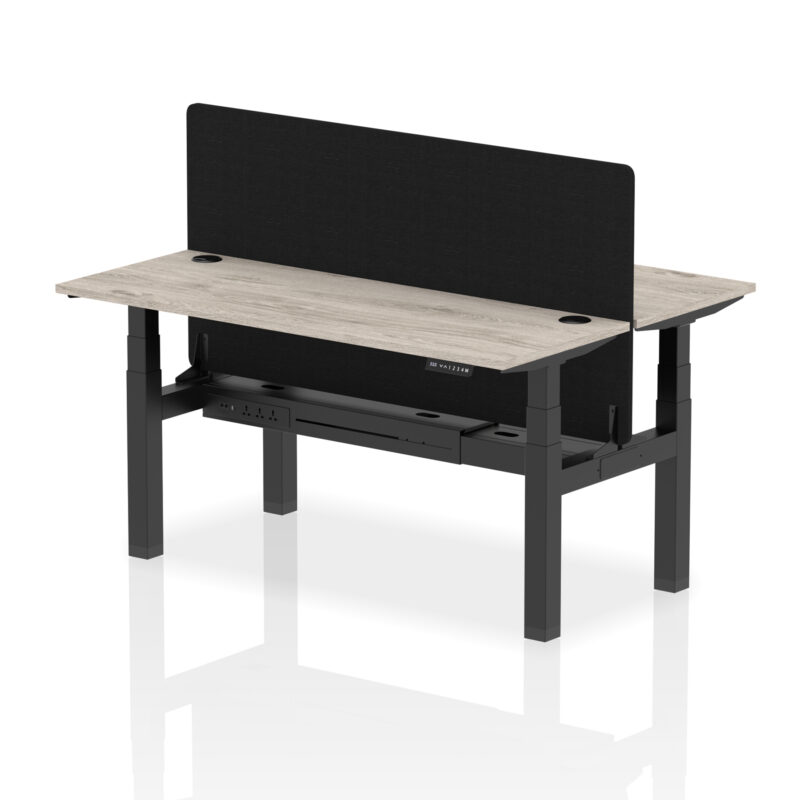 Breeze Back-to-Back Slimline Height Adjustable Bench Desk - 2 Person with Black Straight Screen - Image 49
