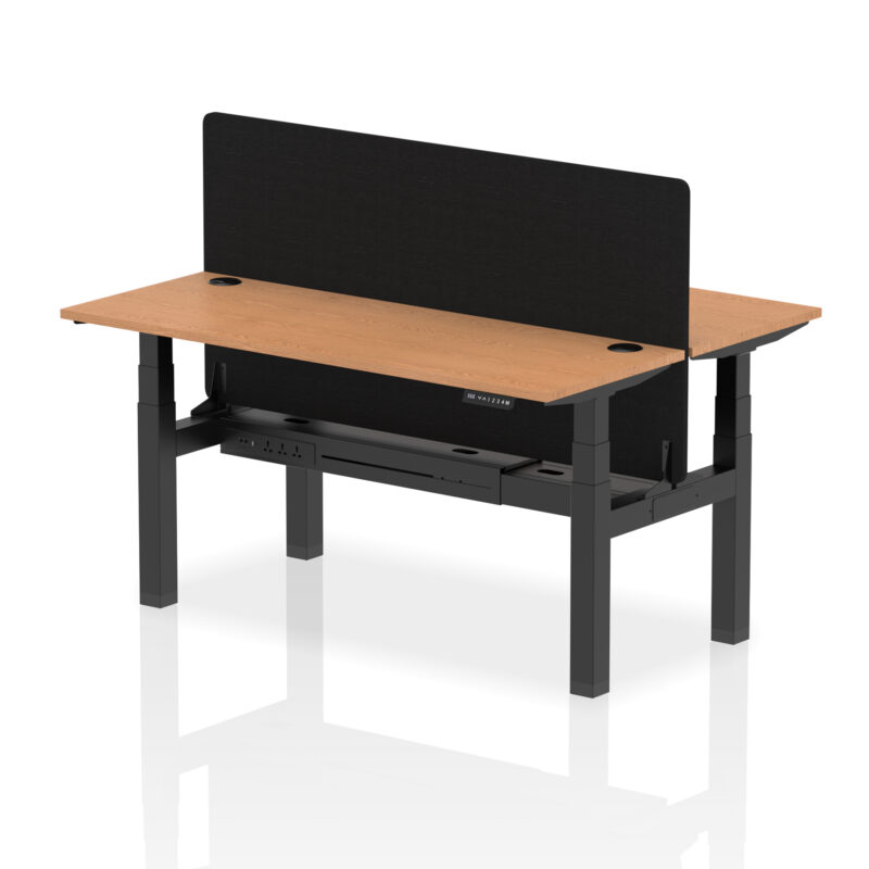 Breeze Back-to-Back Slimline Height Adjustable Bench Desk - 2 Person with Black Straight Screen - Image 55