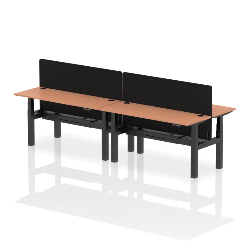 Breeze Back-to-Back Slimline Height Adjustable Bench Desk - 4 Person with Black Straight Screen - Image 43