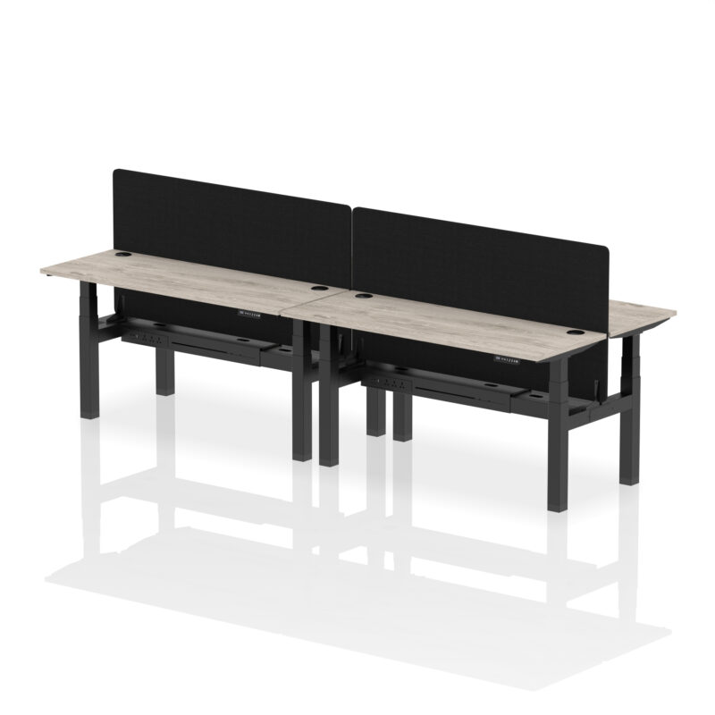 Breeze Back-to-Back Slimline Height Adjustable Bench Desk - 4 Person with Black Straight Screen - Image 49