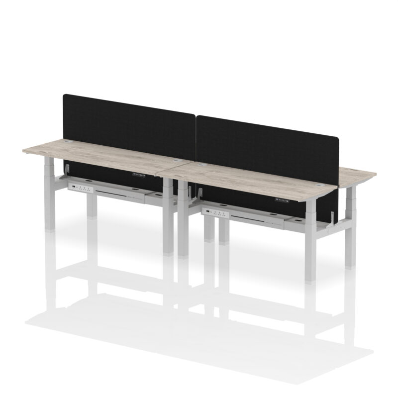 Breeze Back-to-Back Slimline Height Adjustable Bench Desk - 4 Person with Black Straight Screen - Image 50
