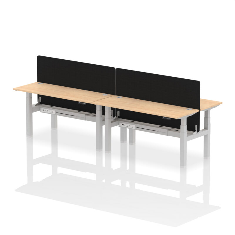 Breeze Back-to-Back Slimline Height Adjustable Bench Desk - 4 Person with Black Straight Screen - Image 53
