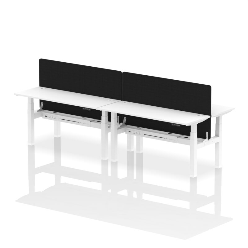 Breeze Back-to-Back Slimline Height Adjustable Bench Desk - 4 Person with Black Straight Screen - Image 63