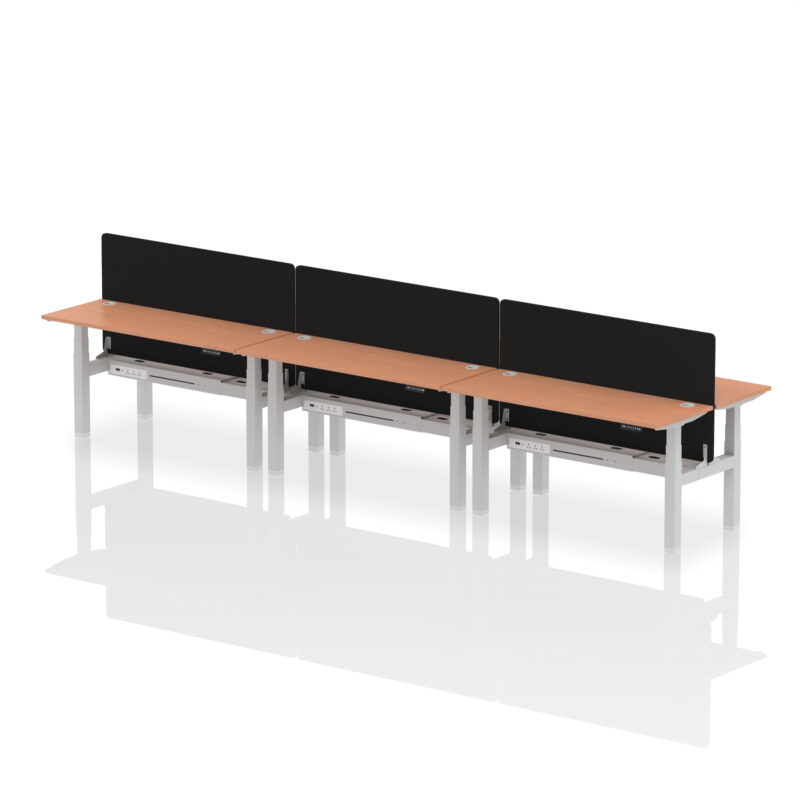Breeze Back-to-Back Slimline Height Adjustable Bench Desk - 6 Person with Black Straight Screen - Image 44