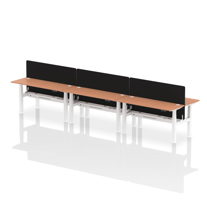 Breeze Back-to-Back Slimline Height Adjustable Bench Desk - 6 Person with Black Straight Screen - Image 45