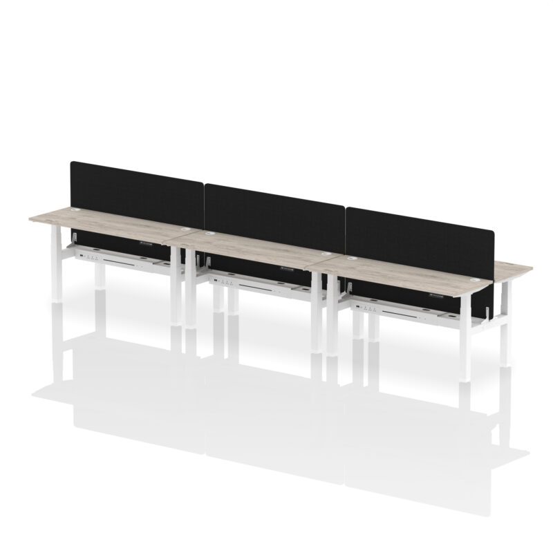 Breeze Back-to-Back Slimline Height Adjustable Bench Desk - 6 Person with Black Straight Screen - Image 51
