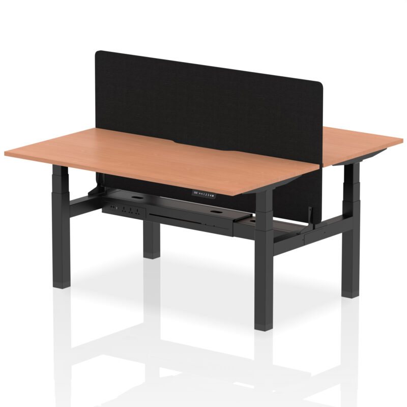 Breeze Back-to-Back Scalloped Edge Height Adjustable Bench Desk - 2 Person with Black Straight Screen - Image 37