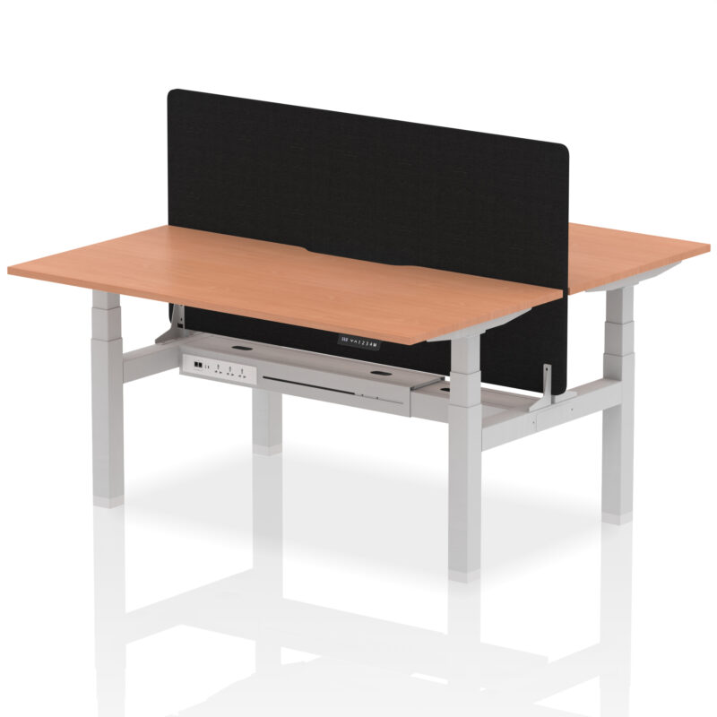 Breeze Back-to-Back Scalloped Edge Height Adjustable Bench Desk - 2 Person with Black Straight Screen - Image 38