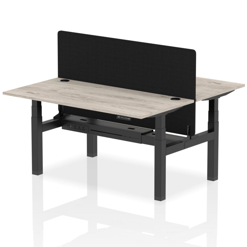 Breeze Back-to-Back Height Adjustable Bench Desk - 2 Person with Black Straight Screen - Image 49
