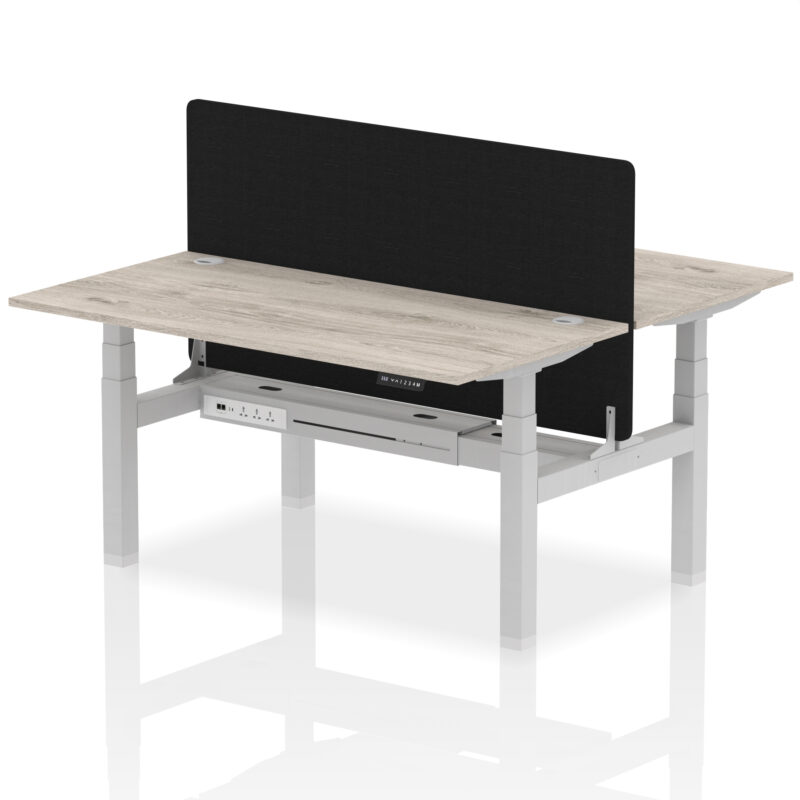 Breeze Back-to-Back Height Adjustable Bench Desk - 2 Person with Black Straight Screen - Image 50