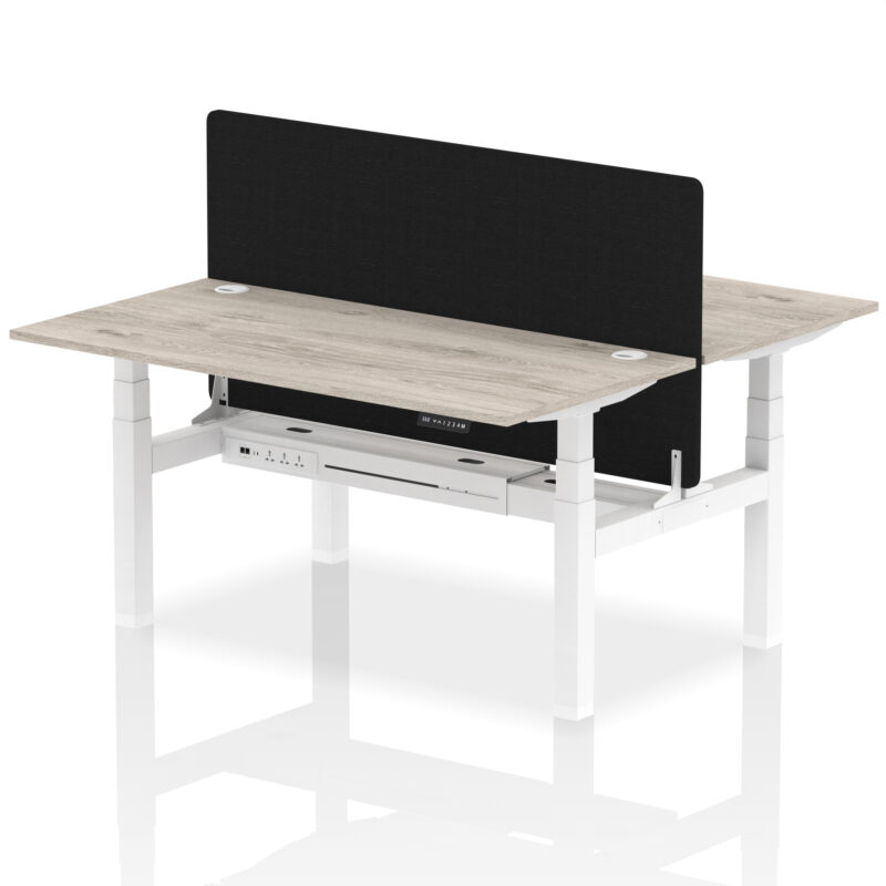 Breeze Back-to-Back Height Adjustable Bench Desk - 2 Person with Black Straight Screen - Image 51