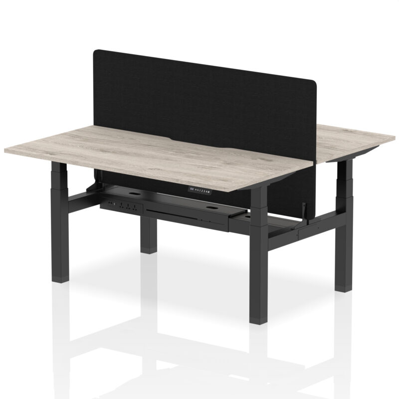 Breeze Back-to-Back Scalloped Edge Height Adjustable Bench Desk - 2 Person with Black Straight Screen - Image 40