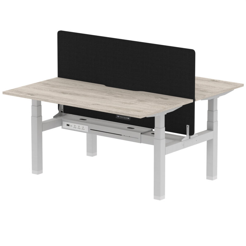 Breeze Back-to-Back Scalloped Edge Height Adjustable Bench Desk - 2 Person with Black Straight Screen - Image 41