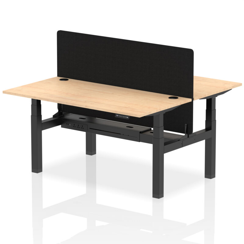 Breeze Back-to-Back Height Adjustable Bench Desk - 2 Person with Black Straight Screen - Image 52
