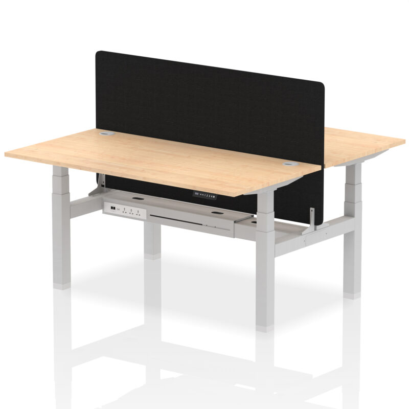 Breeze Back-to-Back Height Adjustable Bench Desk - 2 Person with Black Straight Screen - Image 53
