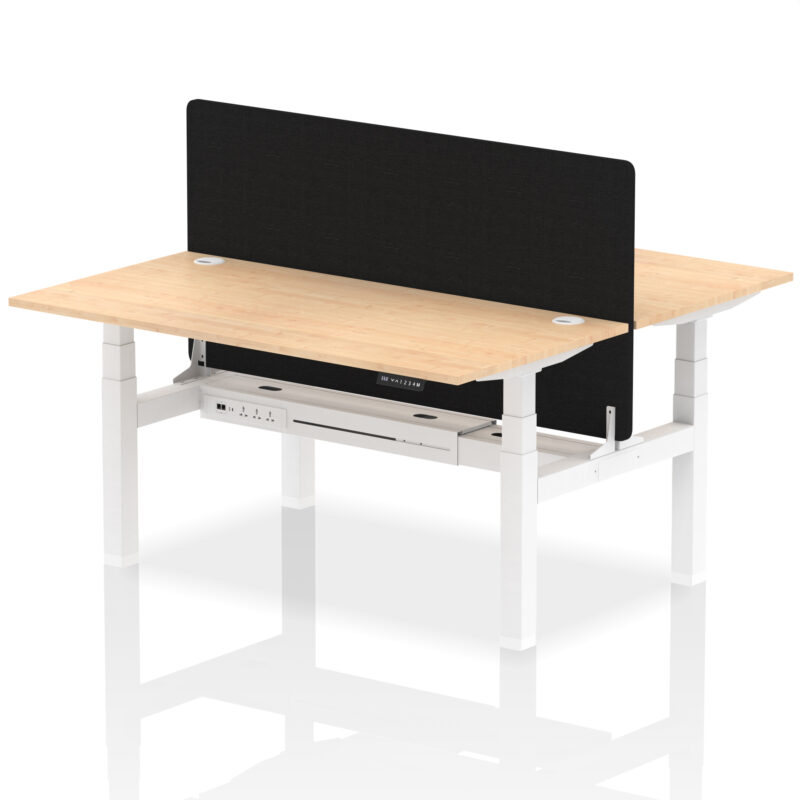 Breeze Back-to-Back Height Adjustable Bench Desk - 2 Person with Black Straight Screen - Image 54