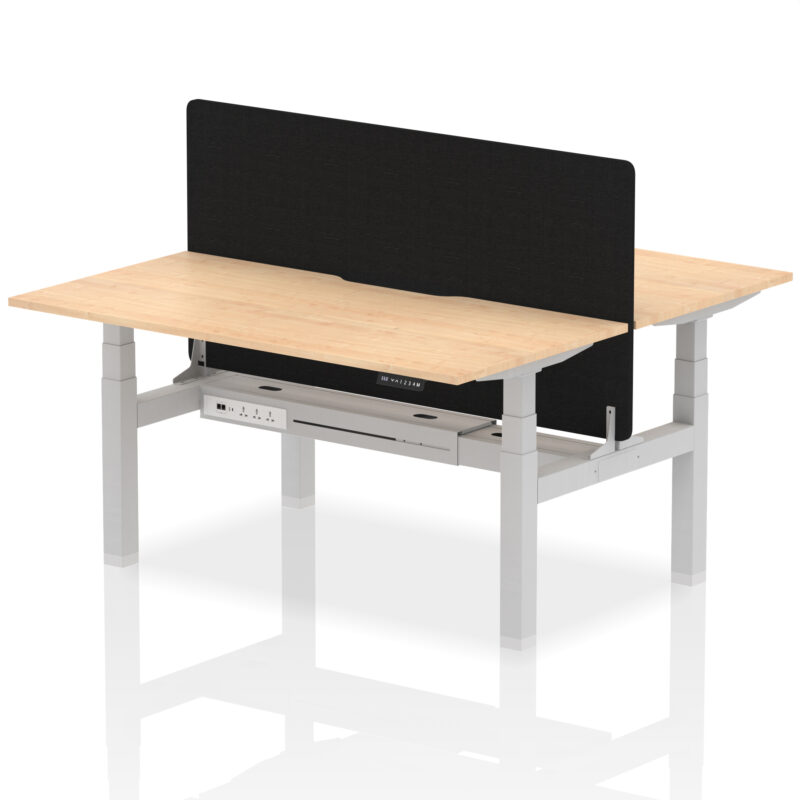 Breeze Back-to-Back Scalloped Edge Height Adjustable Bench Desk - 2 Person with Black Straight Screen - Image 44