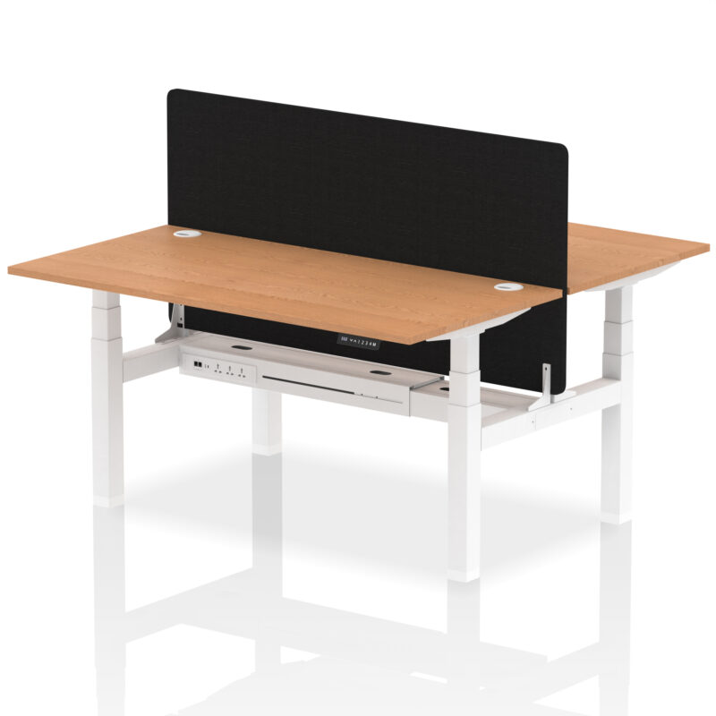 Breeze Back-to-Back Height Adjustable Bench Desk - 2 Person with Black Straight Screen - Image 57