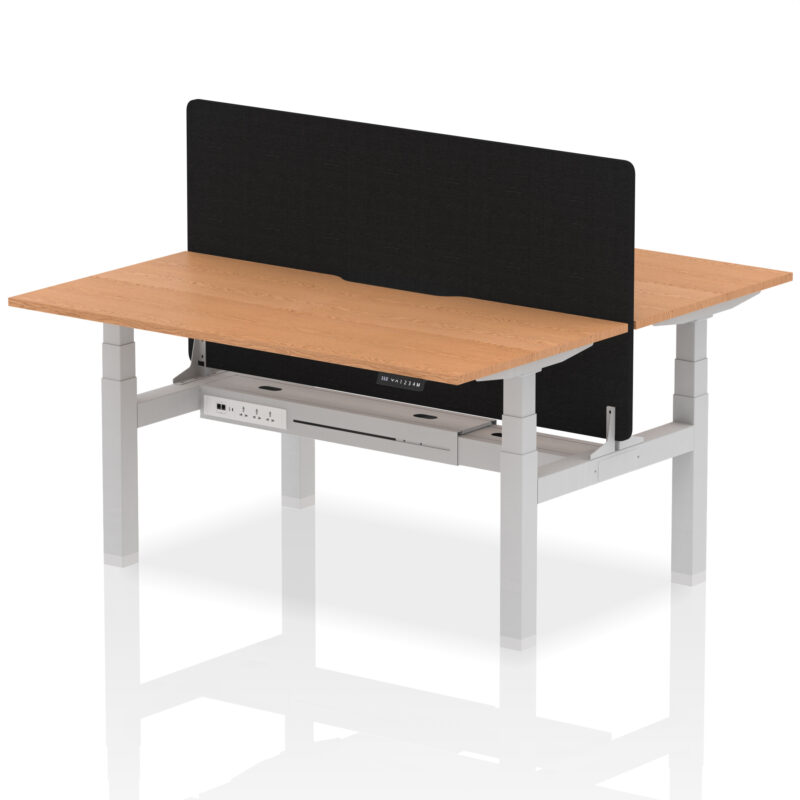 Breeze Back-to-Back Scalloped Edge Height Adjustable Bench Desk - 2 Person with Black Straight Screen - Image 47