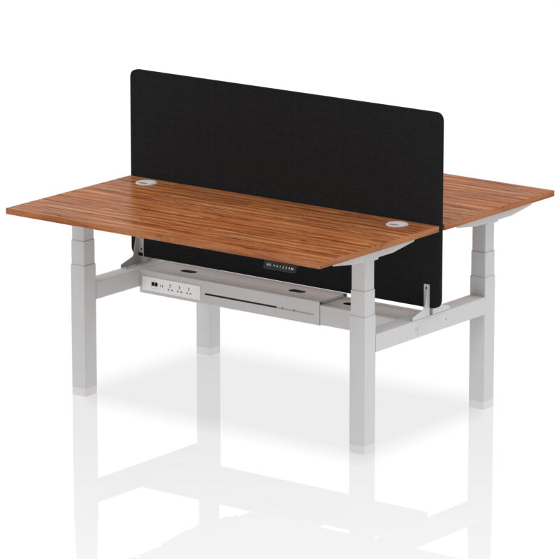 Breeze Back-to-Back Height Adjustable Bench Desk - 2 Person with Black Straight Screen - Image 59