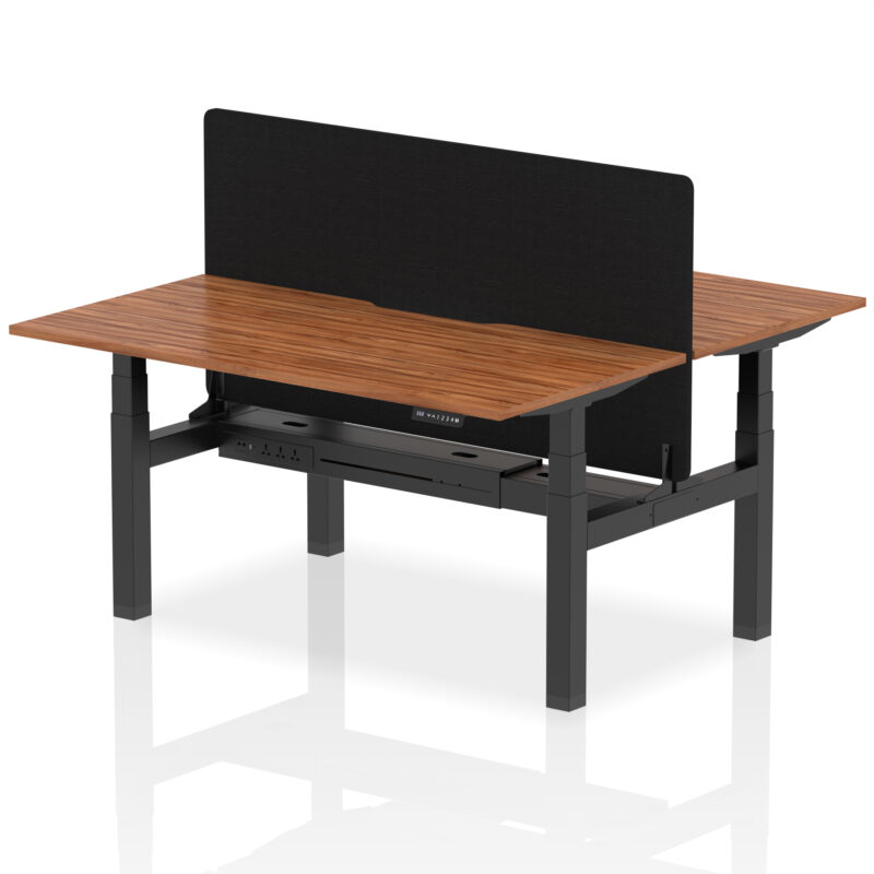 Breeze Back-to-Back Scalloped Edge Height Adjustable Bench Desk - 2 Person with Black Straight Screen - Image 49