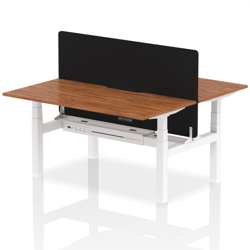 Breeze Back-to-Back Scalloped Edge Height Adjustable Bench Desk - 2 Person with Black Straight Screen - Image 51