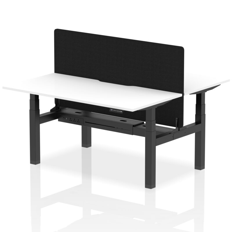 Breeze Back-to-Back Scalloped Edge Height Adjustable Bench Desk - 2 Person with Black Straight Screen - Image 52