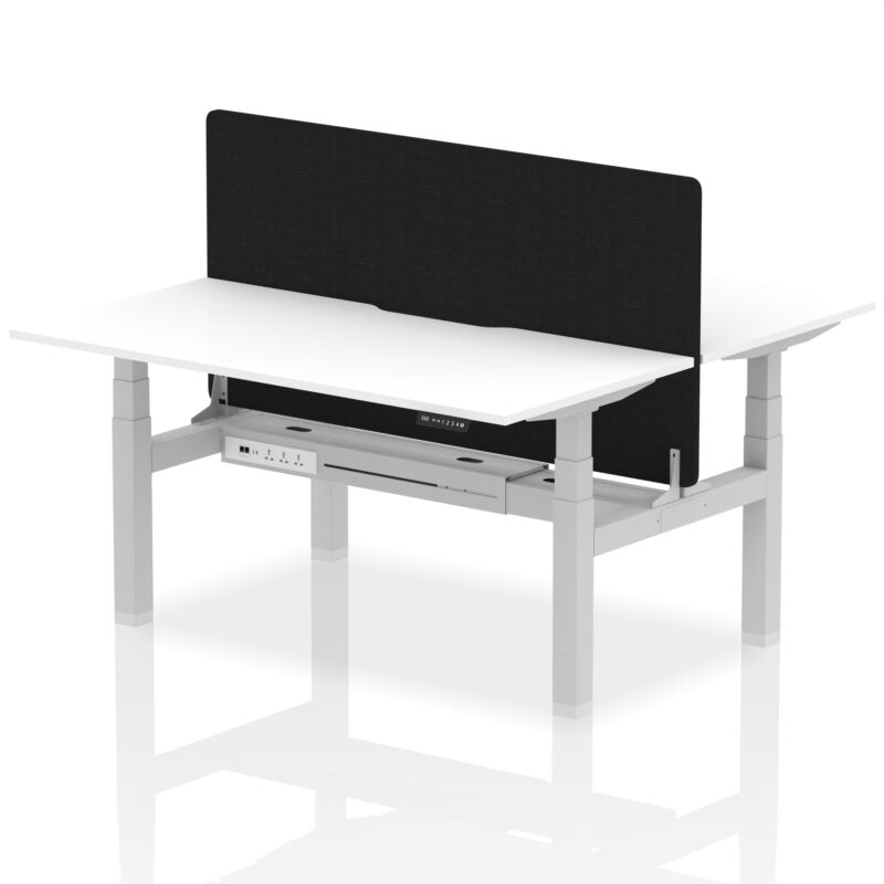 Breeze Back-to-Back Scalloped Edge Height Adjustable Bench Desk - 2 Person with Black Straight Screen - Image 53