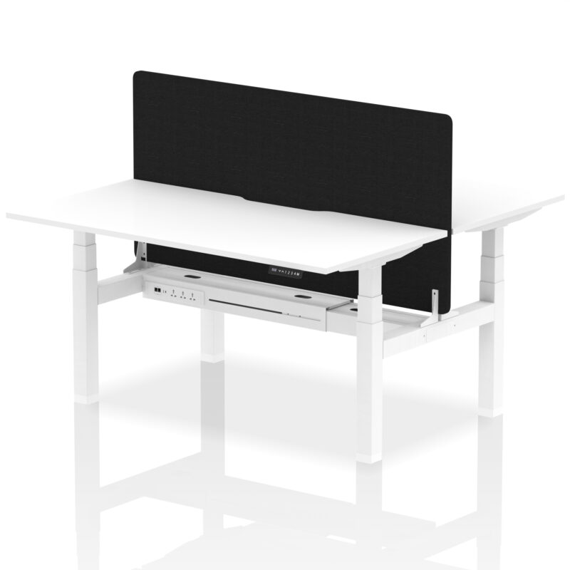 Breeze Back-to-Back Scalloped Edge Height Adjustable Bench Desk - 2 Person with Black Straight Screen - Image 54