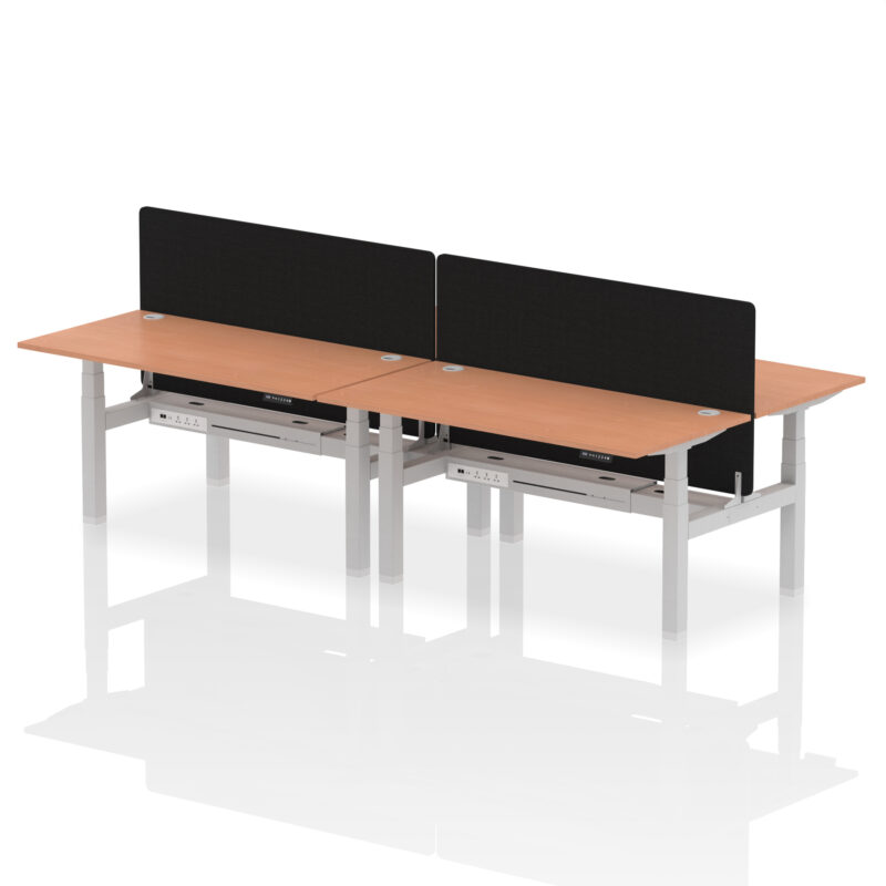Breeze Back-to-Back Height Adjustable Bench Desk - 4 Person with Black Straight Screen - Image 44