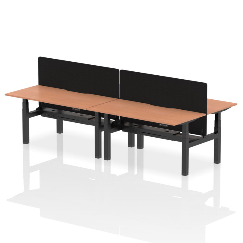 Breeze Back-to-Back Scalloped Edge Height Adjustable Bench Desk - 4 Person with Black Straight Screen - Image 37