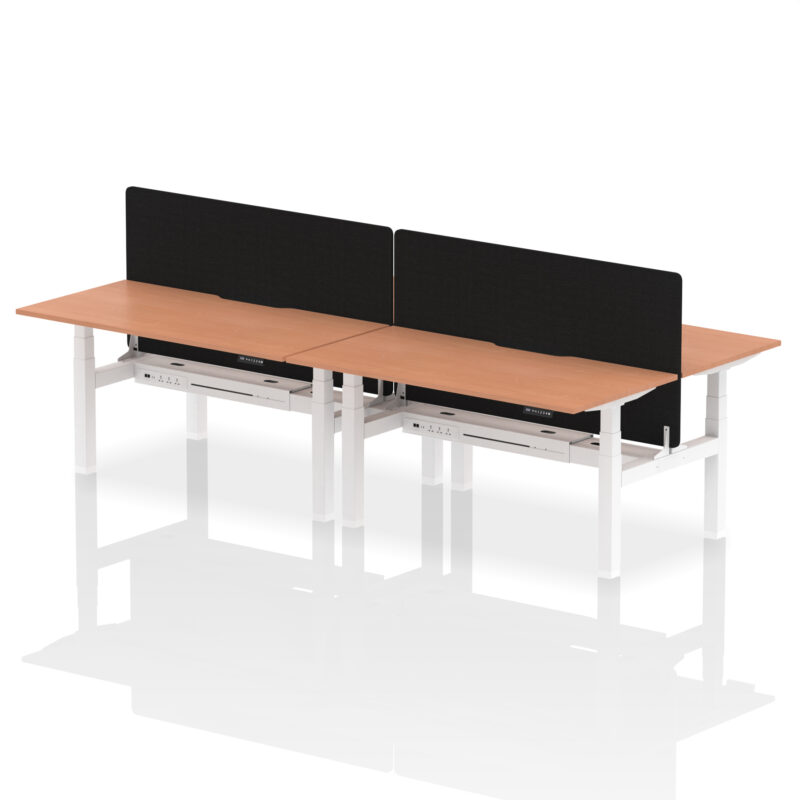 Breeze Back-to-Back Scalloped Edge Height Adjustable Bench Desk - 4 Person with Black Straight Screen - Image 39
