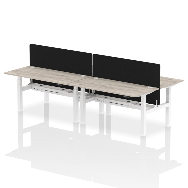 Breeze Back-to-Back Height Adjustable Bench Desk - 4 Person with Black Straight Screen - Image 51