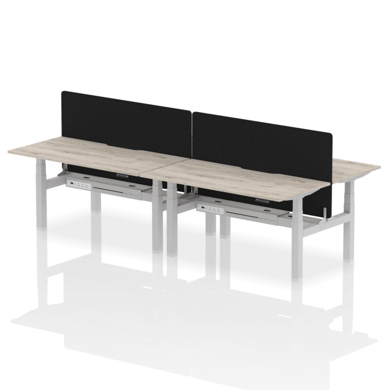 Breeze Back-to-Back Scalloped Edge Height Adjustable Bench Desk - 4 Person with Black Straight Screen - Image 41