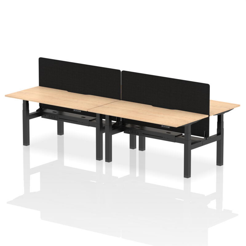Breeze Back-to-Back Scalloped Edge Height Adjustable Bench Desk - 4 Person with Black Straight Screen - Image 43